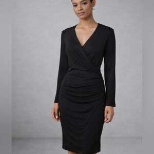 Banana Republic Black Faux Wrap Ruched Dress – Medium (NWT)